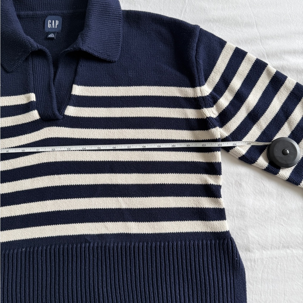 Navy and White Striped Women's Sweater - Picture 4 of 7